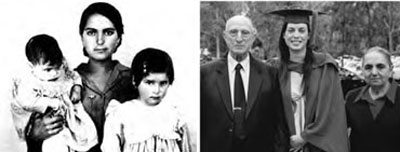 صداهای کمدن: مصاحبه‏شونده، آلبا ماراسکو Alba Marasco، هنگاهی که در 1952 همراه با دو دخترش به استرالیا آمد، و (سمت راست) آلبا و در هنگام فارغ التحصیلی نوه دختری‏اش
